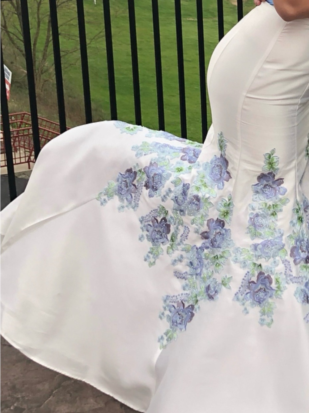 White Floral Embroidered Evening Gown